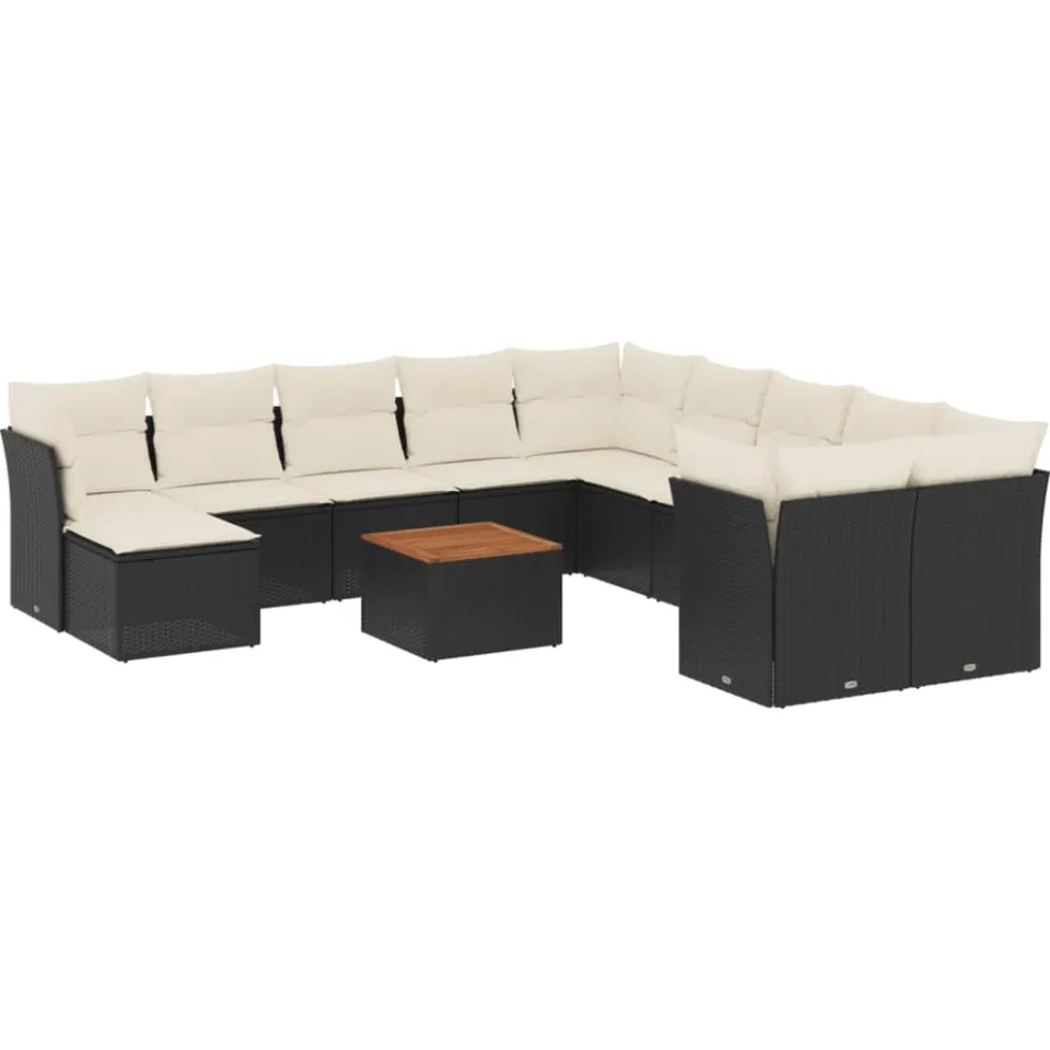 vidaXL 12-delige Loungeset met kussens poly rattan zwart, foto 3