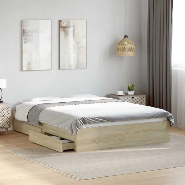 vidaXL Bedframe met lades bewerkt hout sonoma eikenkleurig 120x190 cm