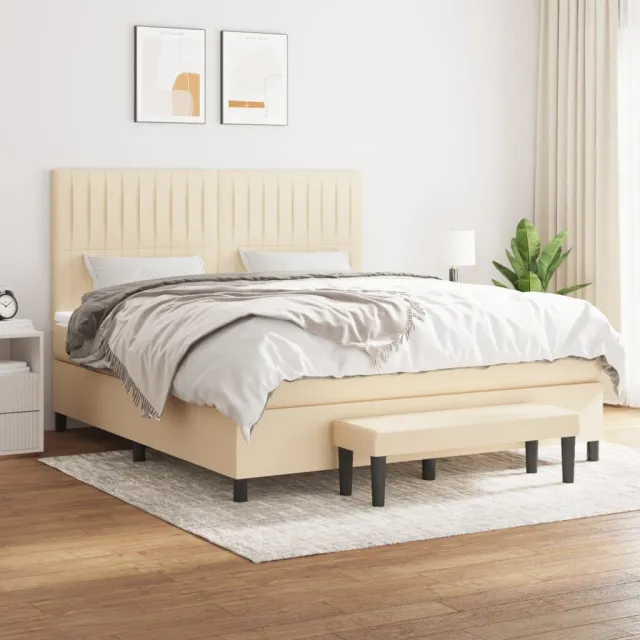 vidaXL Boxspring met matras stof crèmekleurig 160x200 cm