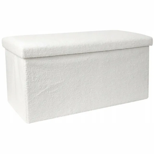 Artpro Opberg Poef Bouclé Wit - 2 Persoons, Opvouwbaar, 76cm