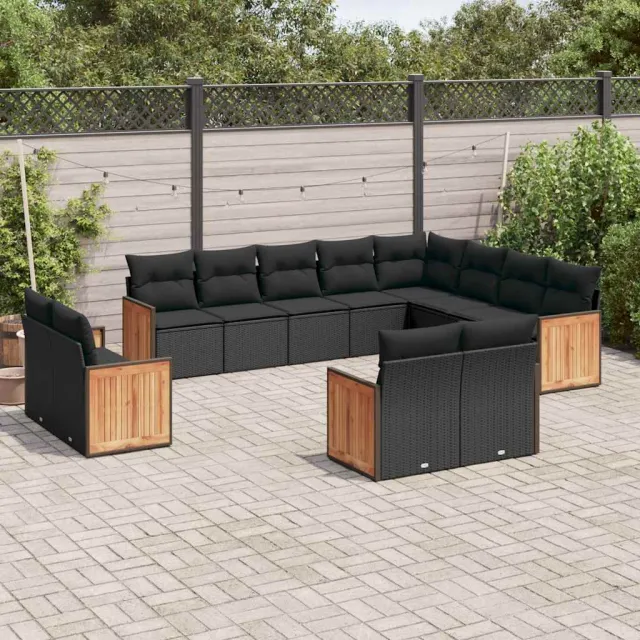 vidaXL 12-delige Loungeset met kussens poly rattan zwart, foto 2