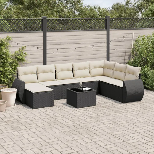 vidaXL 9-delige Loungeset met kussens poly rattan zwart, foto 2