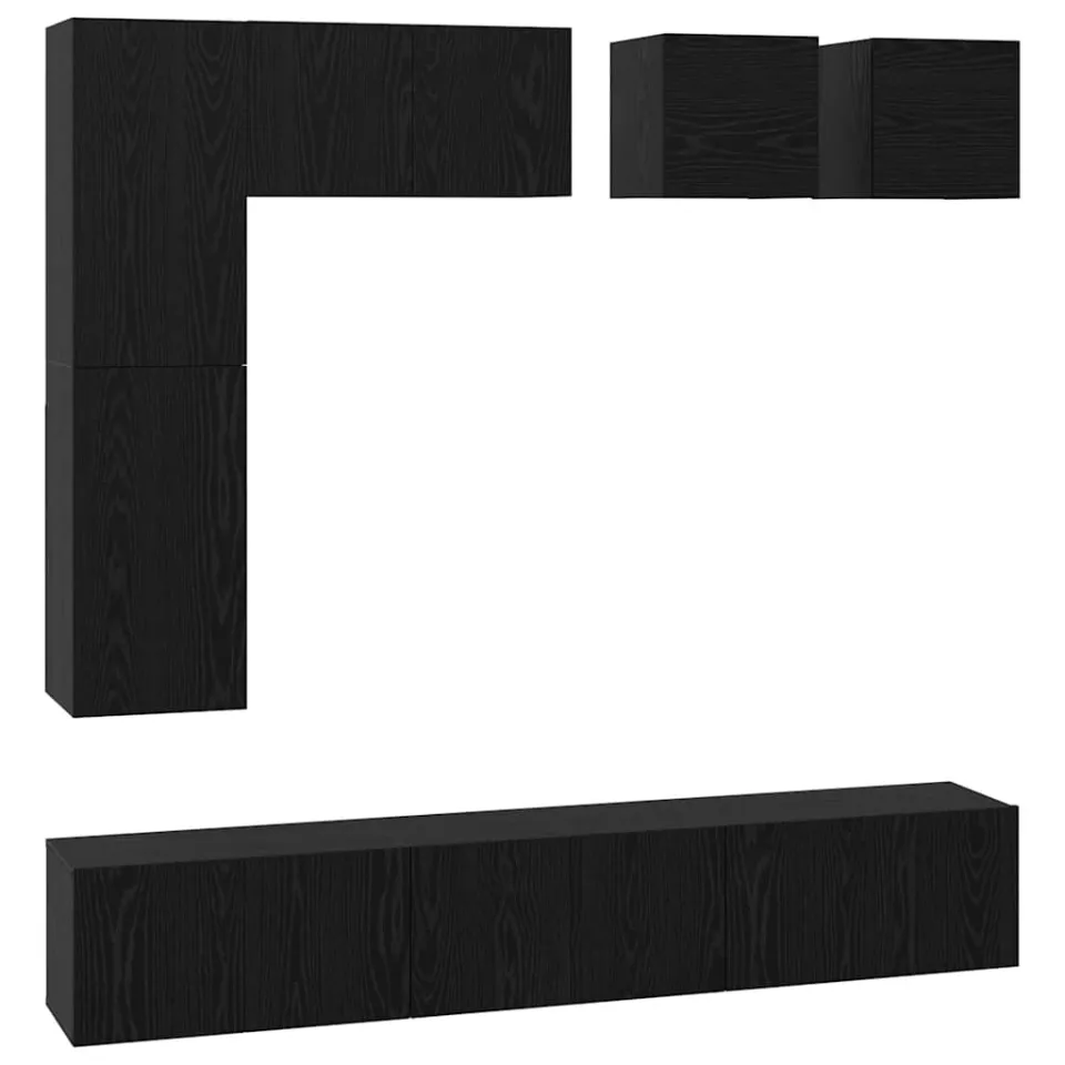 vidaXL Tv-meubelset 8 st 190,5 x 28,5 x 151 cm Zwart Eiken
