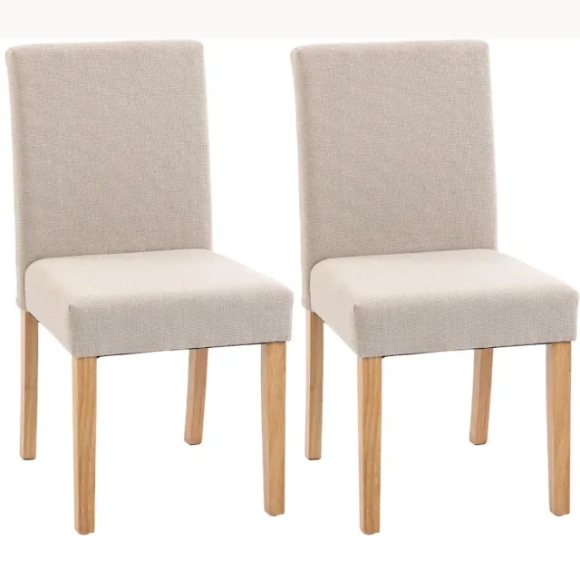 ZYLARO Eetkamerstoel - Set Van 2 - Moderne Linnen Gestoffeerde Stoelen - Gecapitonneerde Zitting En Rugleuning - Rubbenhouten Poten crèmewit