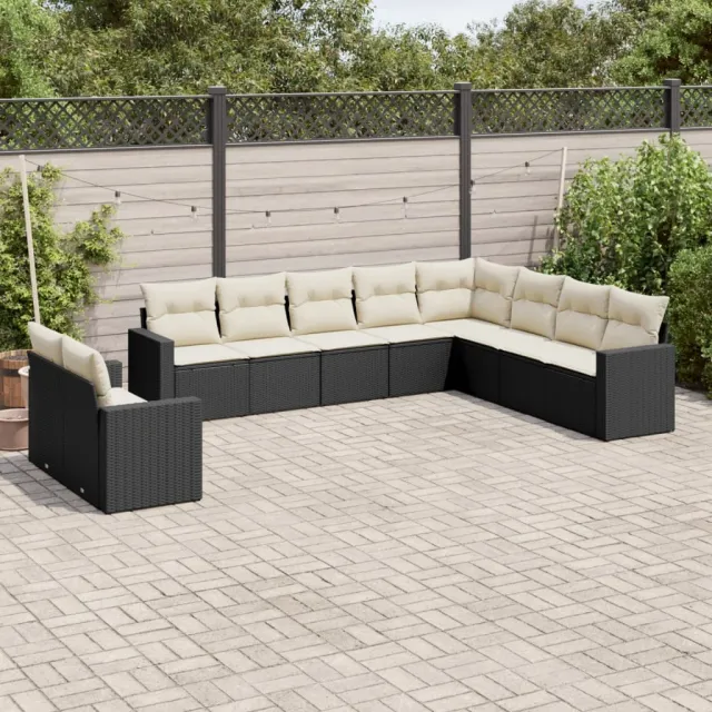 vidaXL 10-delige Loungeset met kussens poly rattan zwart, foto 2