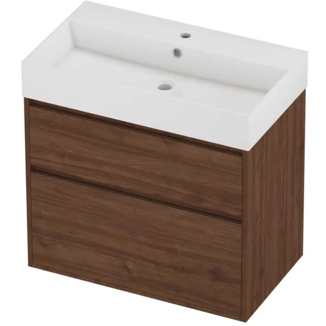 Proline Zara Badmeubelset Porselein Loft 1 Kraangat Greeploos 80x46x78 cm Glans Wit Indian Walnut Houtlook