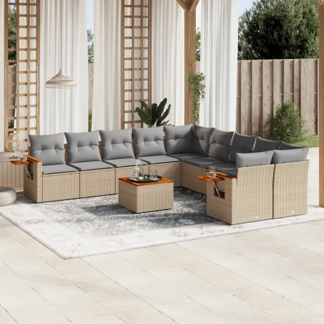 vidaXL 11-delige Tuinset met kussens poly rattan beige, foto 2