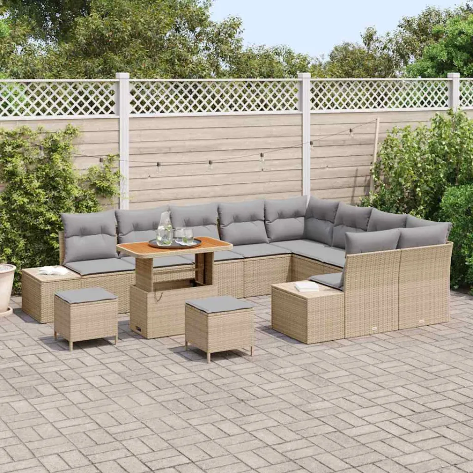 vidaXL Tuinbankenset 12 st Beige poly rattan, foto 3