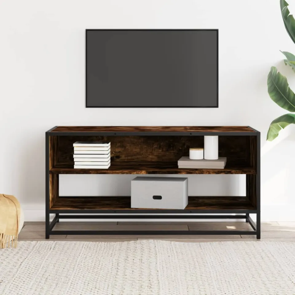 vidaXL Tv-meubel 91x40x46 cm bewerkt hout metaal gerookt eikenkleurig, foto 2