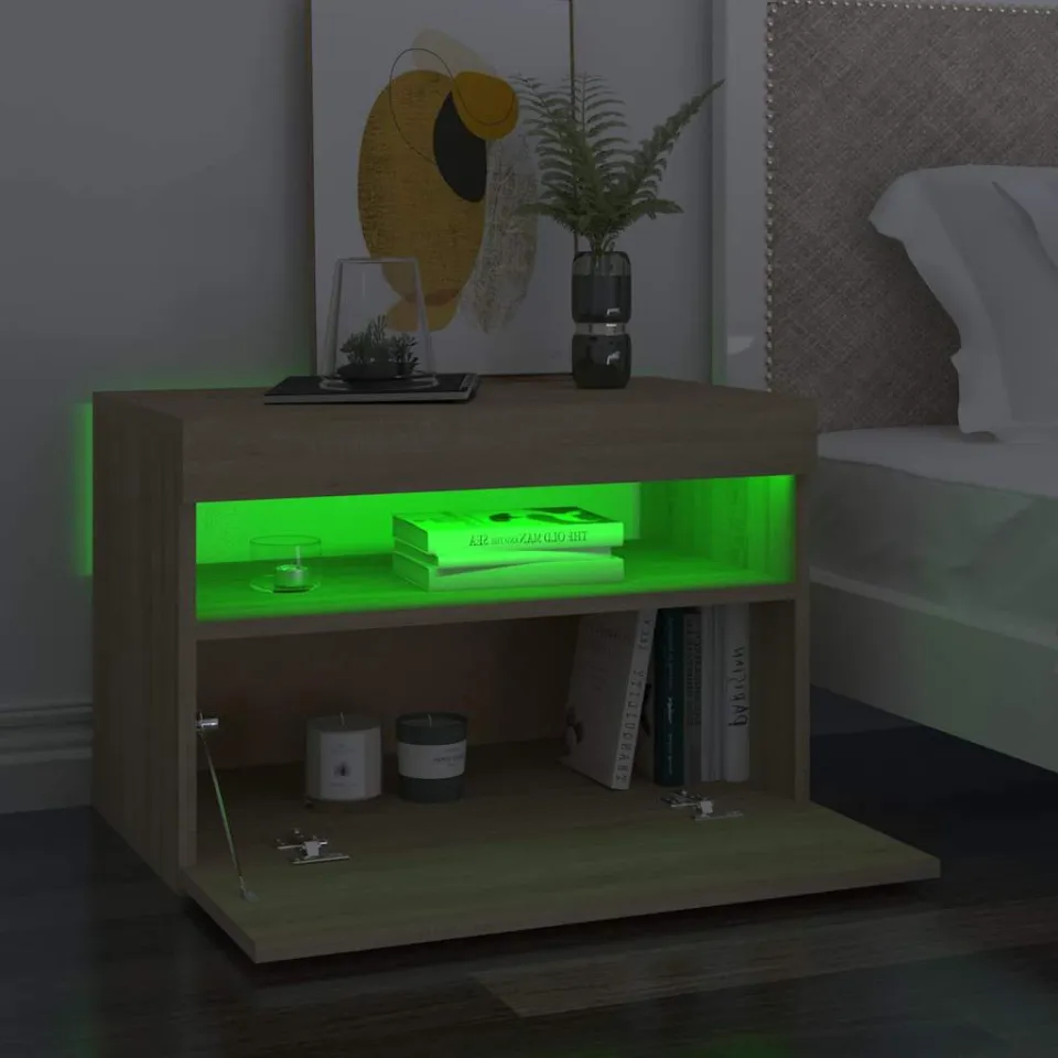 vidaXL Nachtkastje LED-verlichting 60x35x40 cm bewerkt hout sonoma eik bruin, foto 4