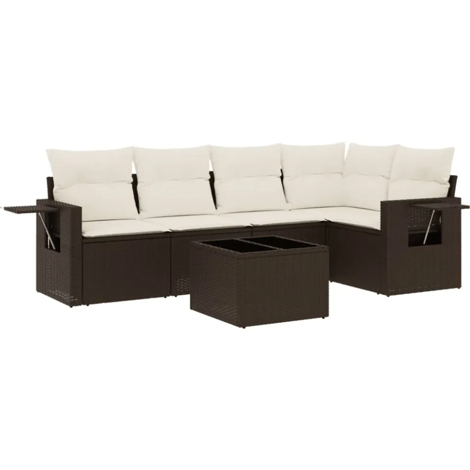 vidaXL 6-delige Loungeset met kussens poly rattan bruin