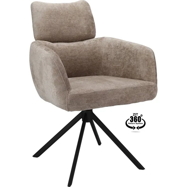 Icon Living Armstoel Lyo Stof Stella Liver Leg Black 360° Return-system Bruin