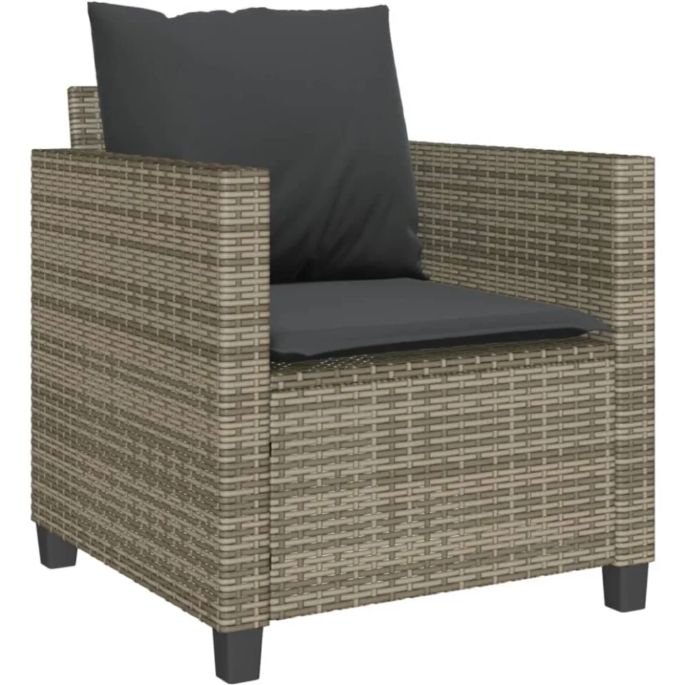 vidaXL 3-delige Bistroset met kussens poly rattan grijs, foto 3