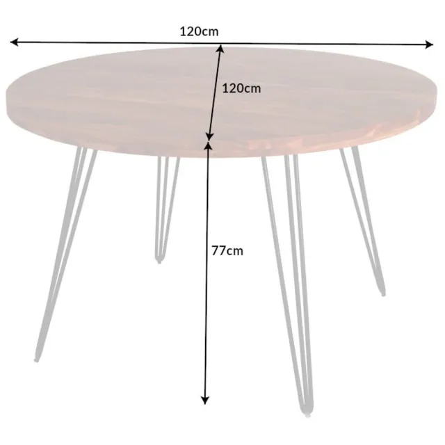 Invicta Interior Ronde eettafel SCORPION 120cm natuurlijk acacia massief hout haarspeldpoten retro design - 43668 Zie omschrijving