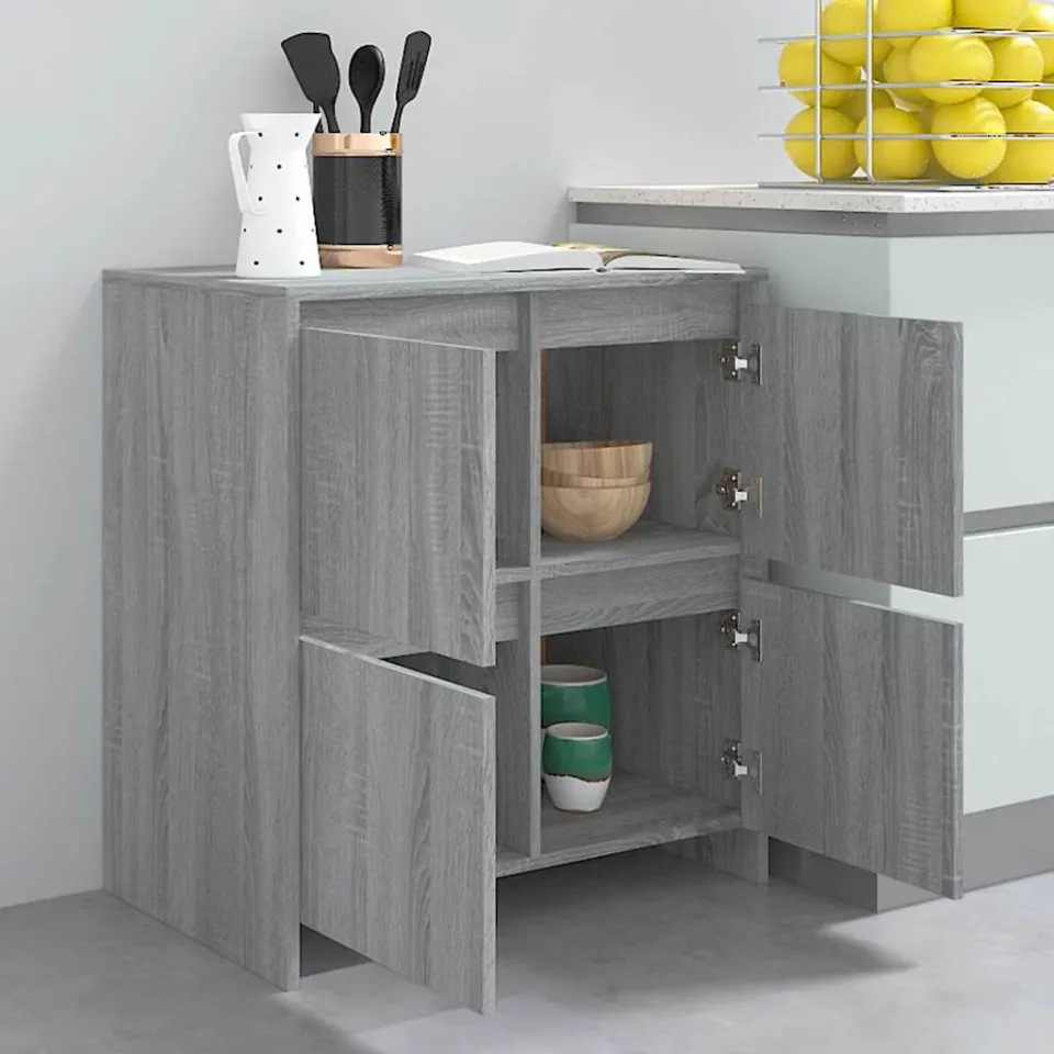 vidaXL Dressoir 70x41x75 cm bewerkt hout grijs sonoma eikenkleurig, foto 3