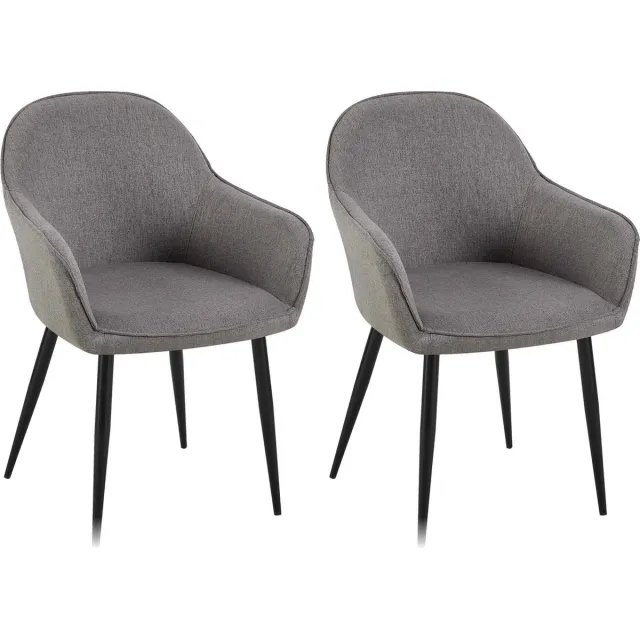 CLP Boise Set van 2 eetkamerstoelen - Met armleuning - Metalen frame - Stof - donkergrijs