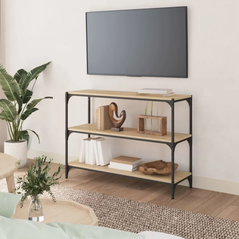 vidaXL Boekenkast 100x33x70,5 cm bewerkt hout en staal sonoma eiken, foto 3