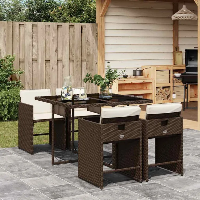 vidaXL 5-delige Tuinset met kussens poly rattan bruin, foto 2
