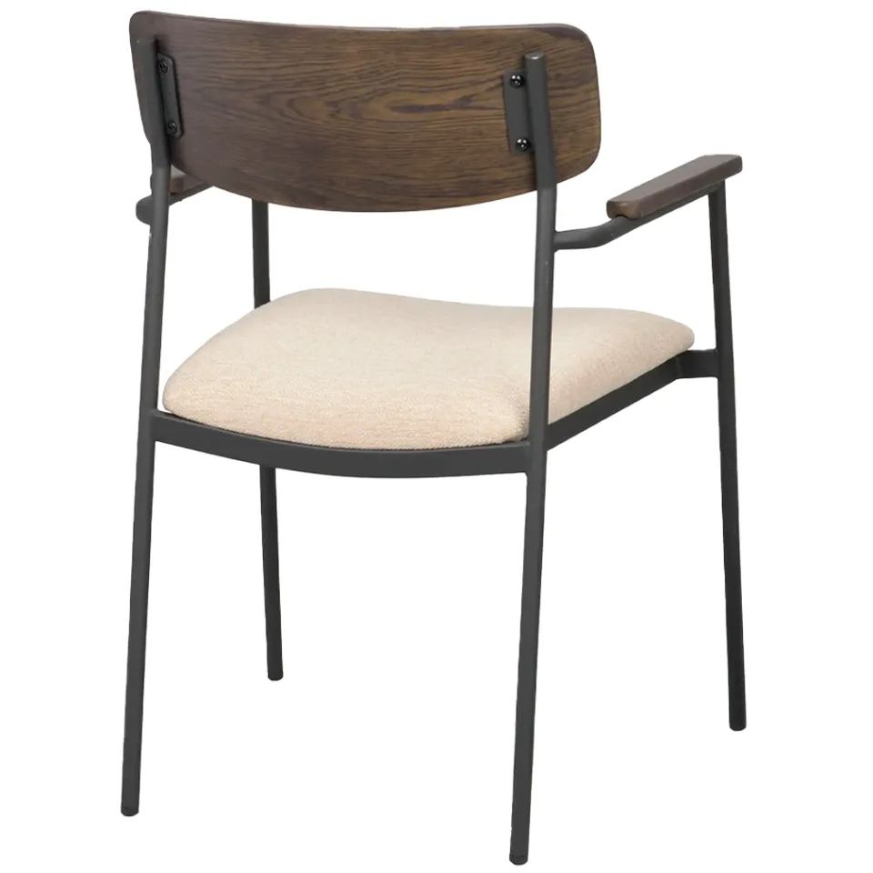 Rowico Home Maymont eikenhouten eetkamerstoel donkerbruin - met beige stoffen zitting en armleuningen