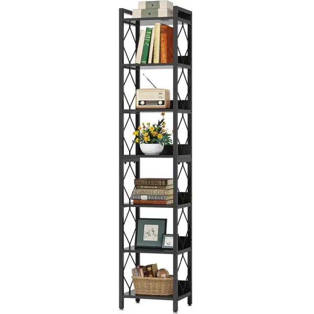 DMG Supply Smalle Boekenkast - Open Kast - Boekenrek met 7 Niveaus - Industrieel - Zwart - 35 x 35 x 200 cm