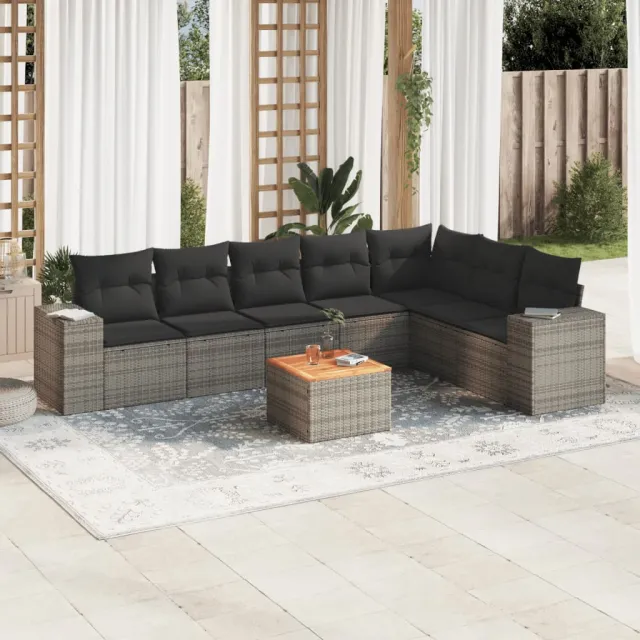 vidaXL 8-delige Loungeset met kussens poly rattan grijs, foto 2