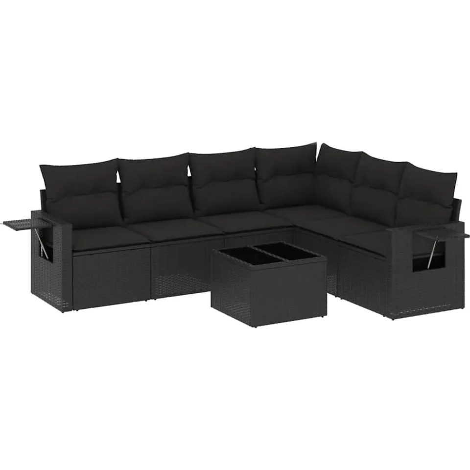 vidaXL 7-delige Loungeset met kussens poly rattan zwart, foto 4