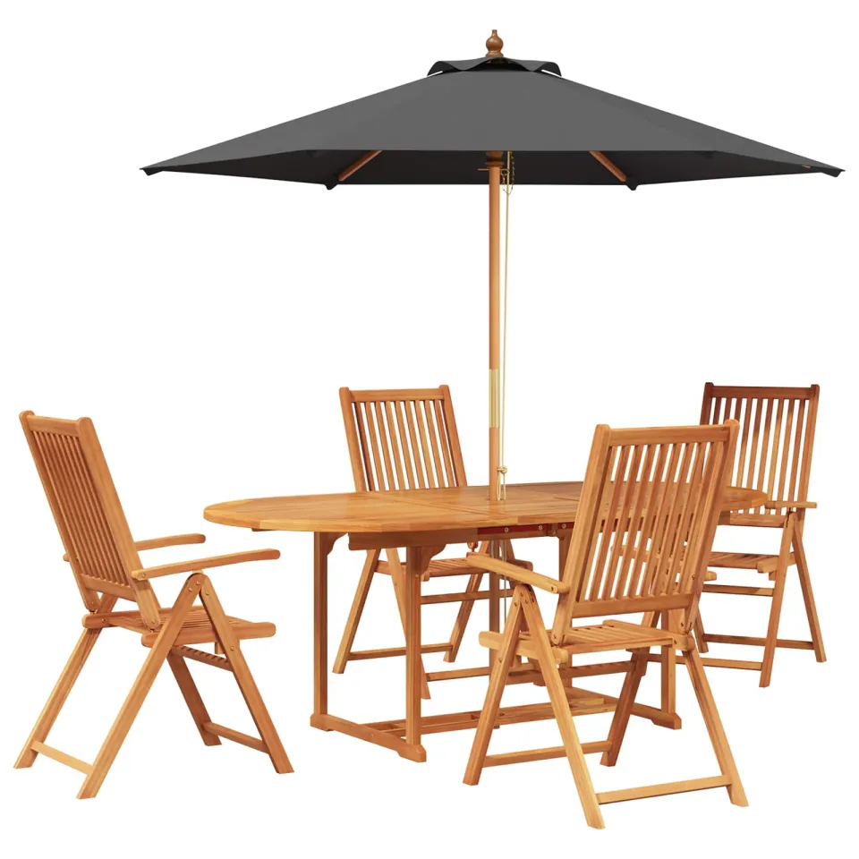 vidaXL Buiten Eetset met Parasol 6 st 4-zits Anthraciet en Natuurlijk, foto 4