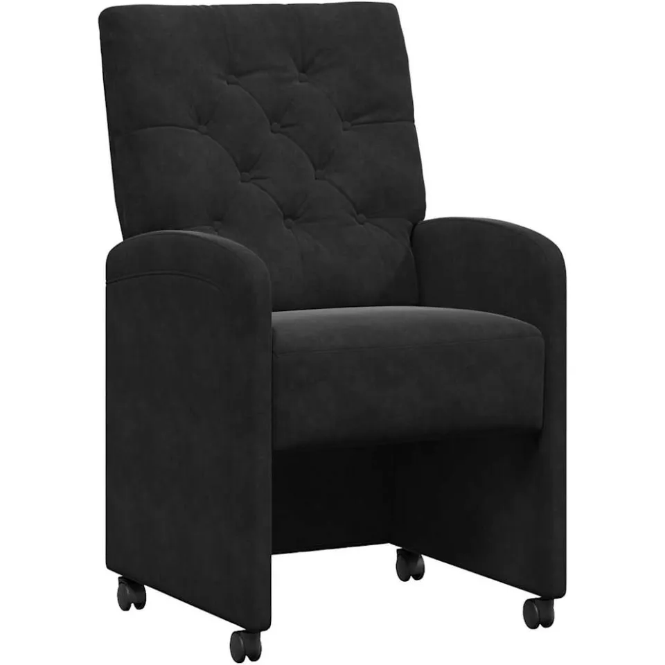 vidaXL Eetkamerstoelen met Wieltjes 2 st Fluweel Zwart 58 x 67 x 97 cm