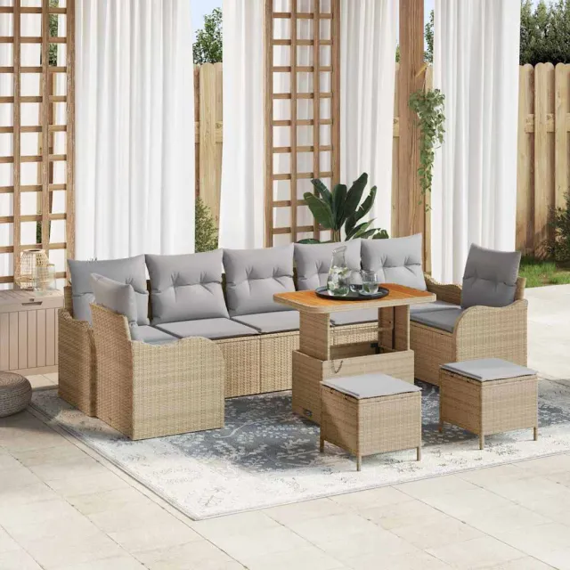 vidaXL Tuinbankenset 10 st Beige poly rattan, foto 2