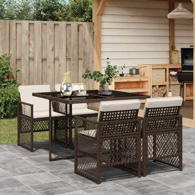 vidaXL 5-delige Tuinset met kussens poly rattan bruin, foto 2
