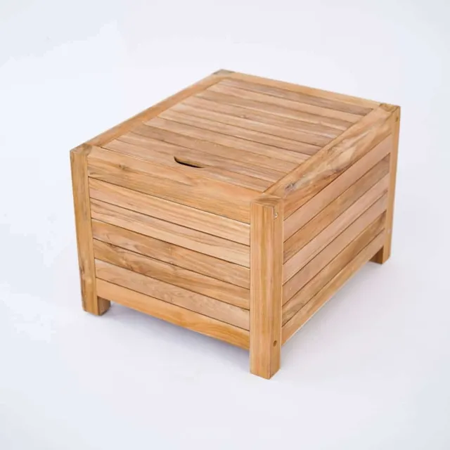 Het Balkonbankje Kleine teakhouten tuin bijzettafel met opbergruimte - 50 x 50 x 40 cm - Multifunctioneel - Bijzettafel - Voetenbank - Balkonstoel Bruin