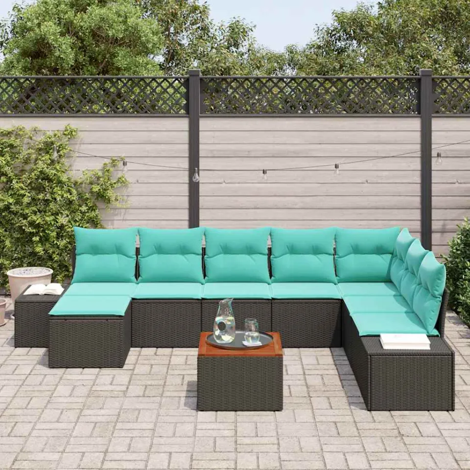vidaXL Tuin Sofa Set 9 st Zwart en turquoise, foto 2