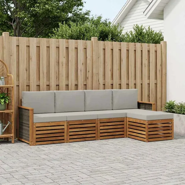 vidaXL Buiten bankenset 5 st 5-zits Naturel en lichtgrijs