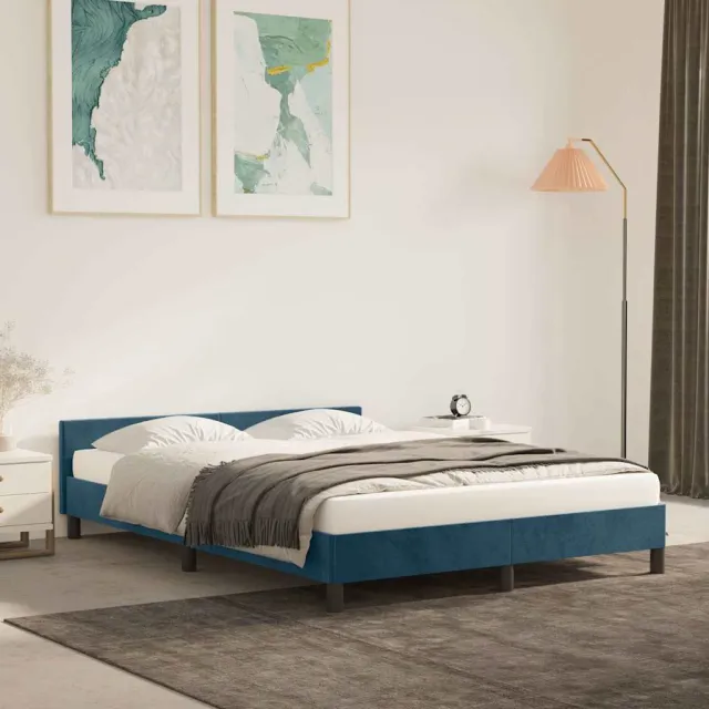 vidaXL Bedframe zonder matras 140x200 cm fluweel donkerblauw