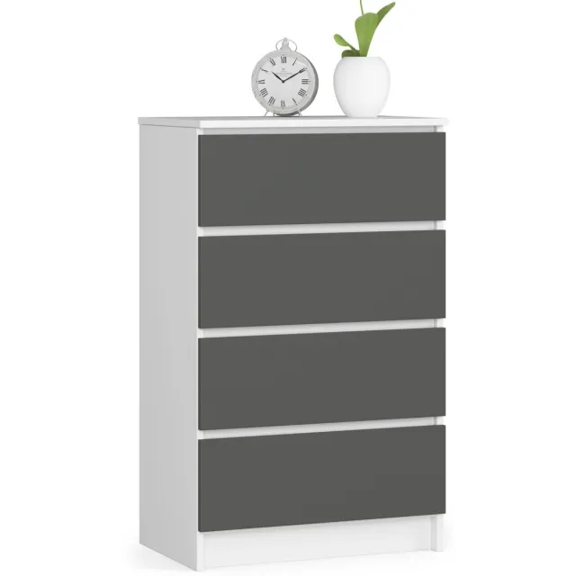 Akord Ladekast K60 met 4 Lades / AKORD Furniture Factory / Wit - Grafietgrijs / 60 x 99 x 40 cm