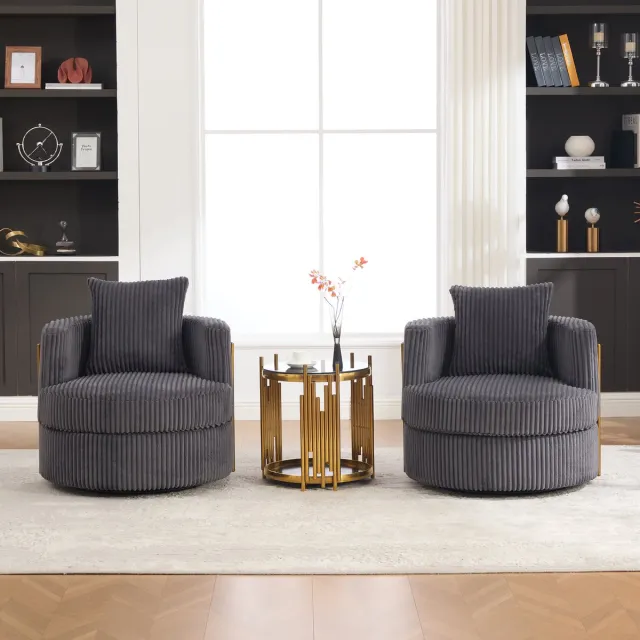 HAUSS SPOLE Fauteuil - Vrijetijdsstoel - Set Van 2 - 360 Graden Draaibaar Met Opbergruimte Onder Zitting - Voor Woonkamer En Slaapkamer - Cord Grijs