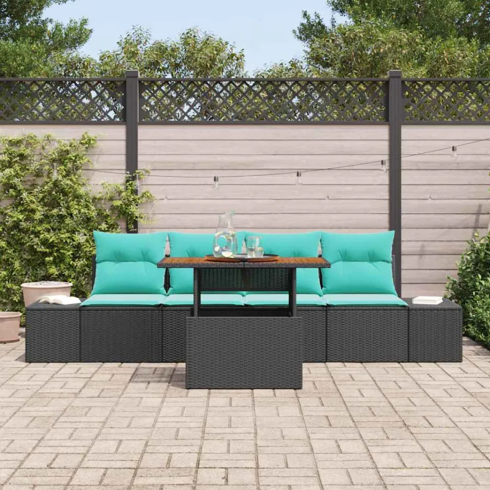 vidaXL Tuin Sofa Set 5 st Zwart Poly riet, foto 3