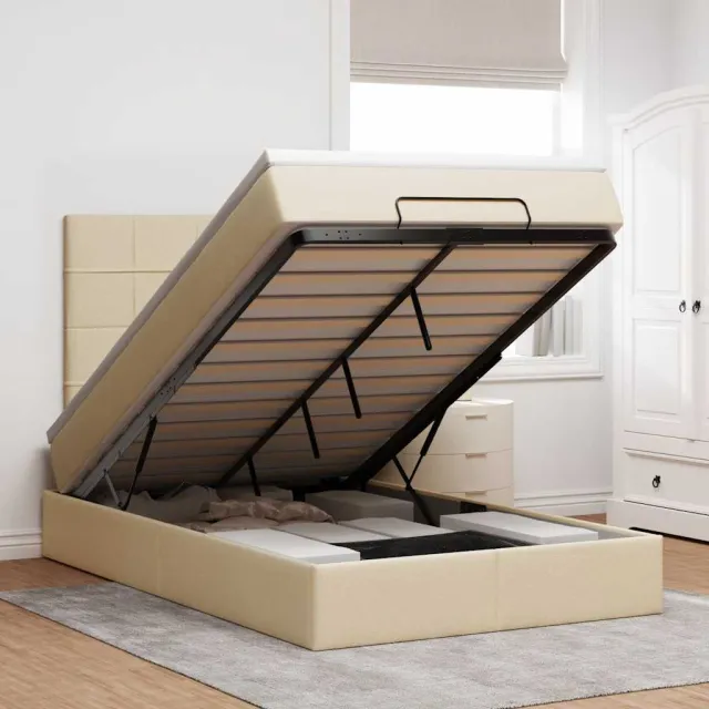 vidaXL Ottoman bed met matras 120x190cm stof crèmekleurig