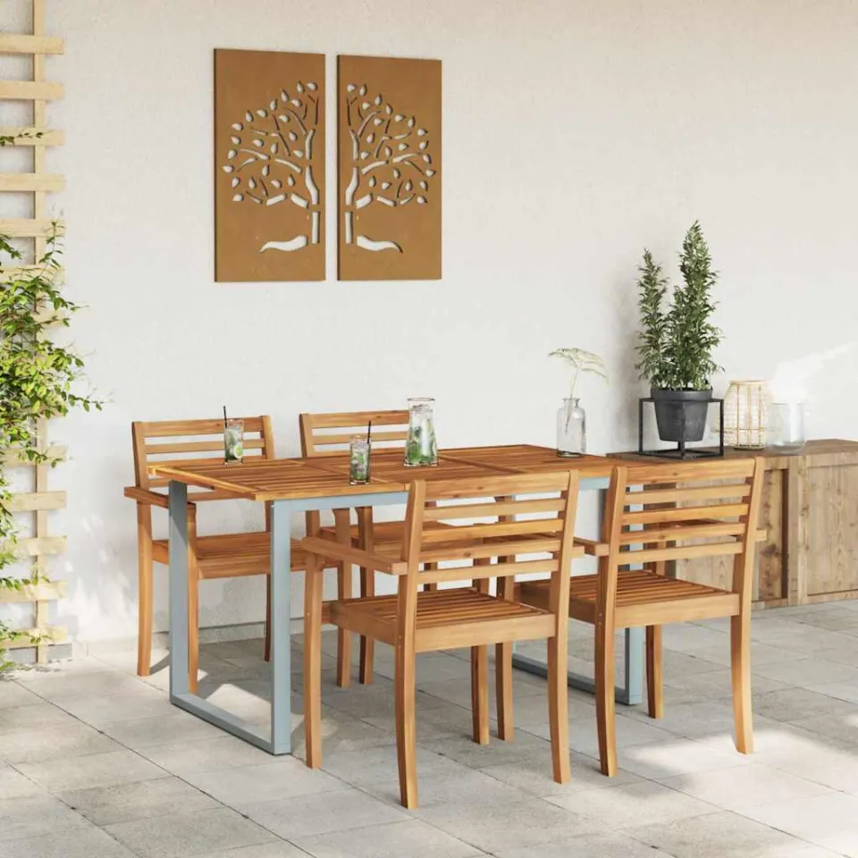 vidaXL Tuinstafel Grijs 140 x 80 x 75 cm Massief Acaciahout, foto 4