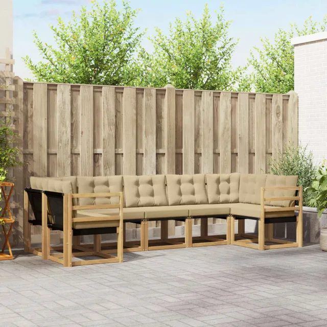 vidaXL Buiten bankenset 7 st 7-zits Wit en Beige