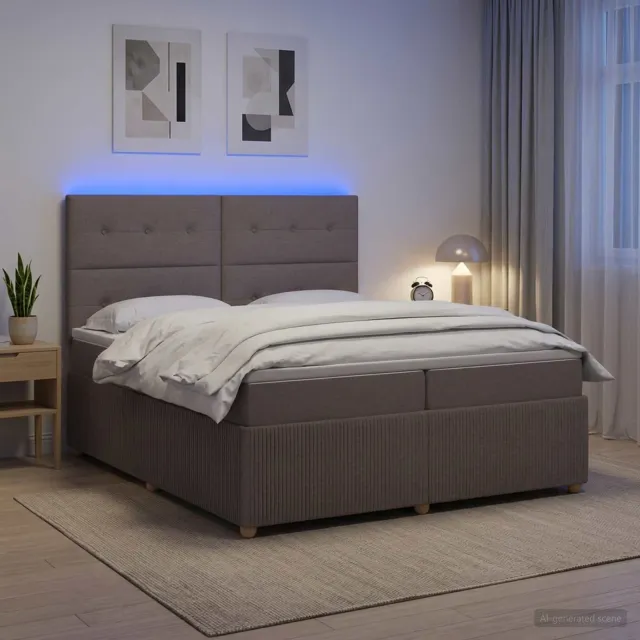 vidaXL LED Boxspring Bed met Matras Taupe 200 x 200 cm Stof
