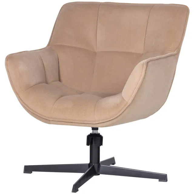 WOOOD Wibo Draaifauteuil - Velvet - Mat Zand - 94x71x83 natural