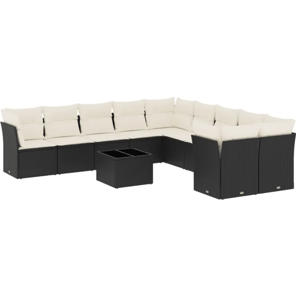 vidaXL 11-delige Loungeset met kussens poly rattan zwart, foto 3