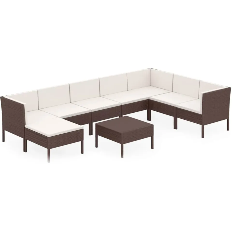 vidaXL 9-delige Loungeset met kussens poly rattan bruin, foto 3