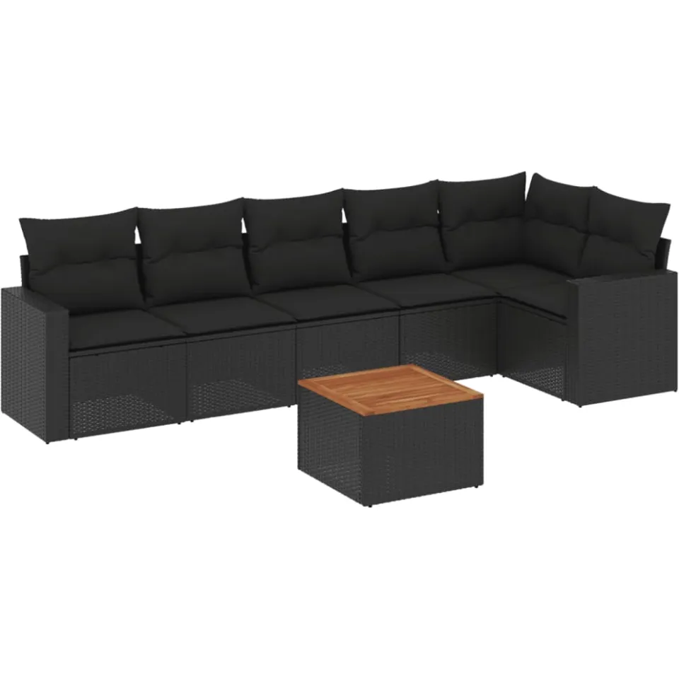 vidaXL 7-delige Loungeset met kussens poly rattan zwart, foto 3