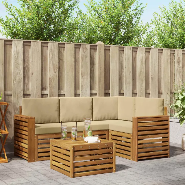 vidaXL Buiten bankenset 5 st 4-zits Natuurlijk en Beige