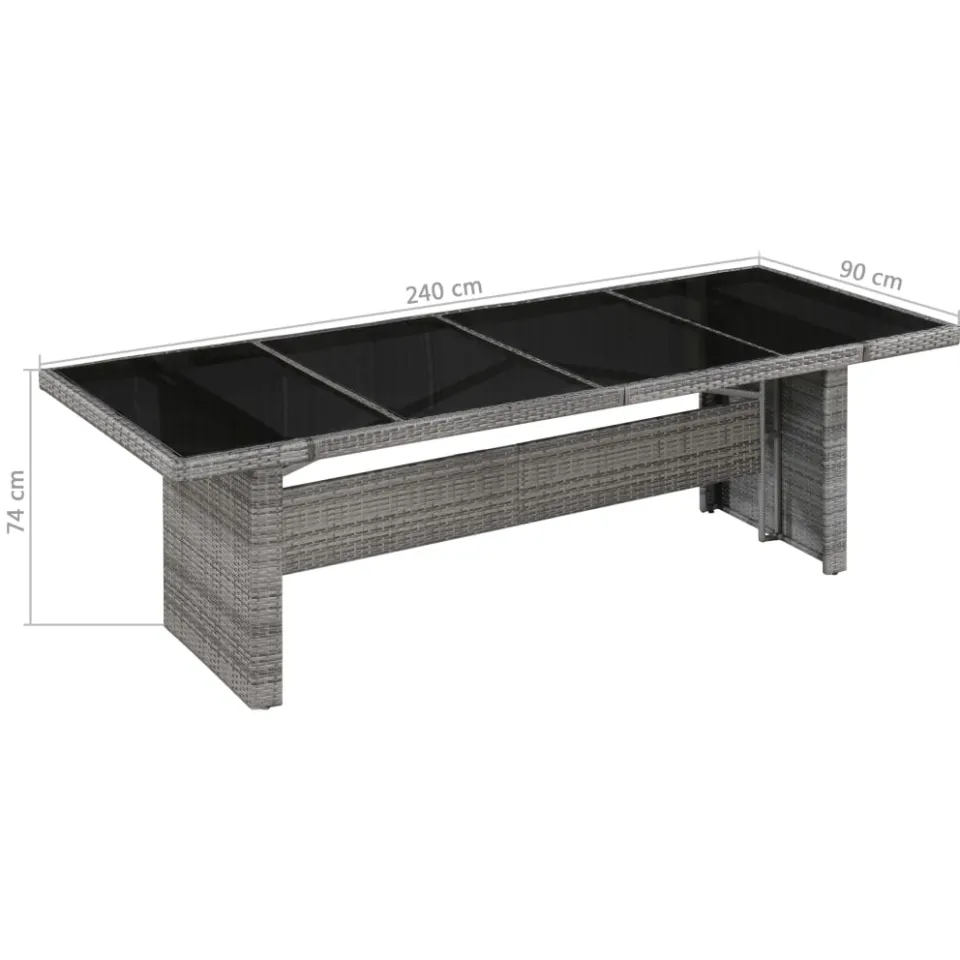 vidaXL Tuintafel 240x90x74 cm poly rattan en glas Grijs
