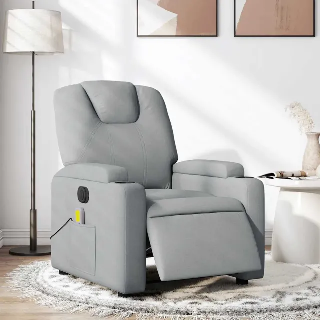 vidaXL Massagestoel elektrisch verstelbaar stof lichtgrijs