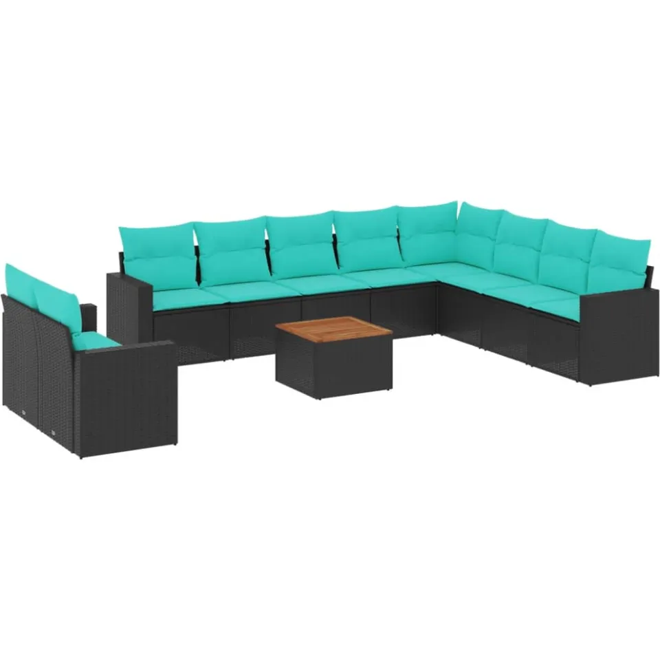 vidaXL 11-delige Loungeset met kussens poly rattan zwart, foto 3