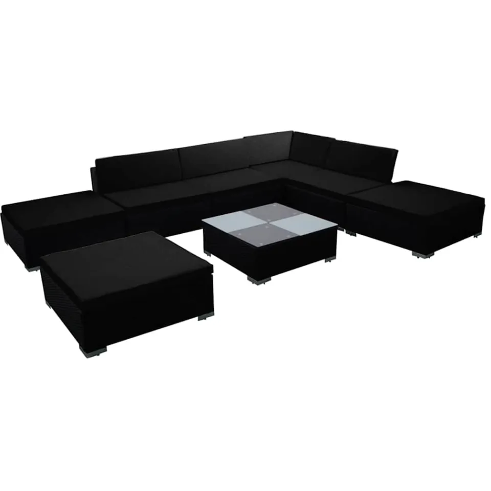 vidaXL 8-delige Loungeset met kussens poly rattan zwart, foto 3